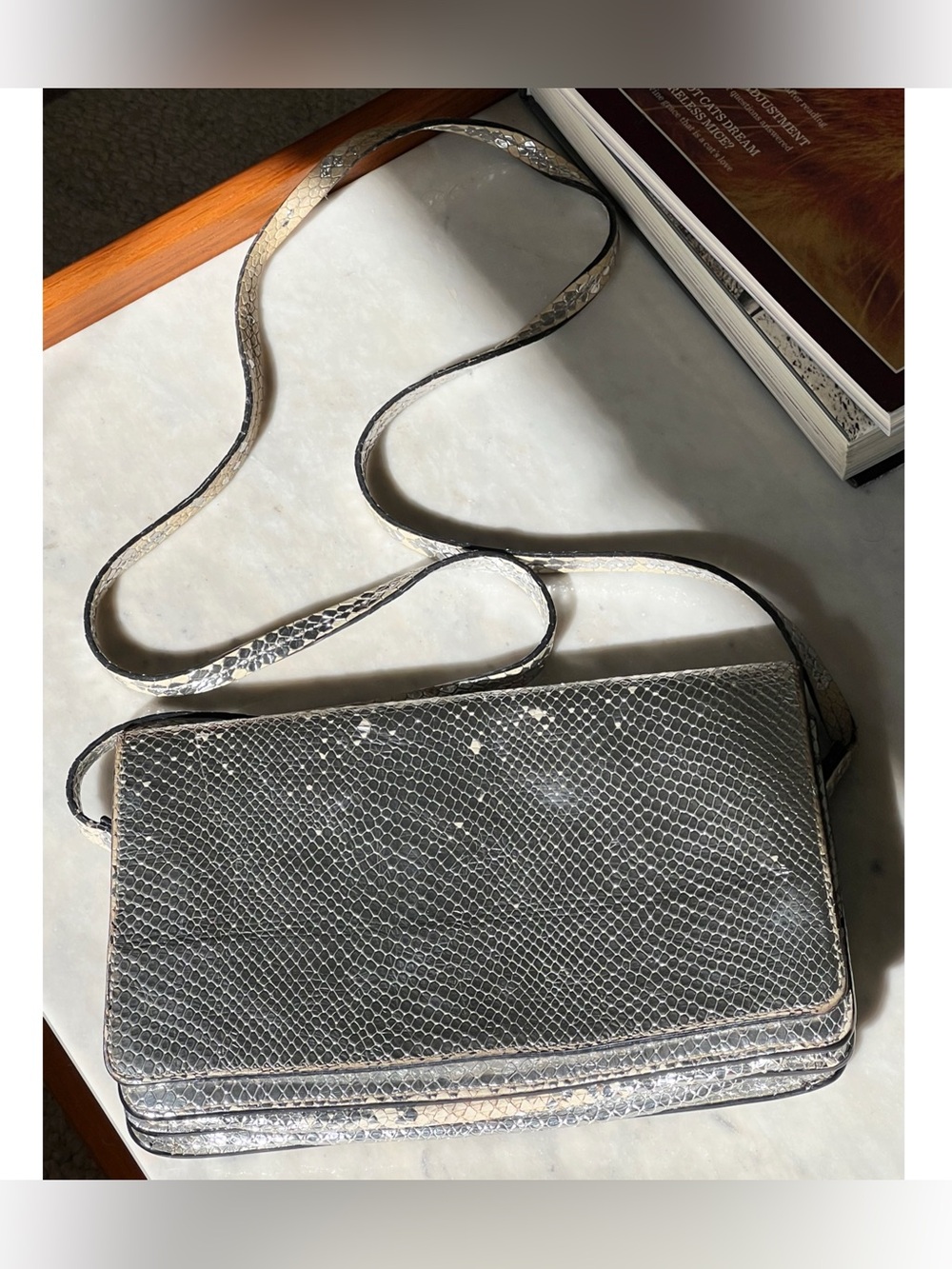 & Other Stories Silver Snakeskin Embossed Leather Crossbody Clutch